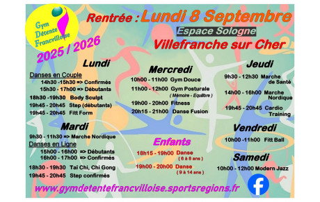 Planning de la rentrée 